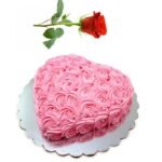 Pink Flower Heart Cake 1Kg with a Rose